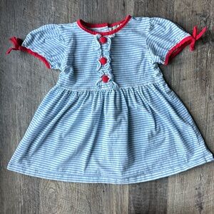 Sage & Lilly Blue Stripe Dress 3T Red Trim Ruffle Cotton